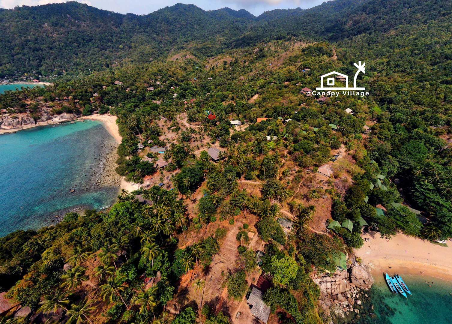 Tribay canopy village in Koh Phangan from drone